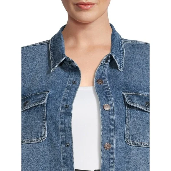 Terra & Sky Women's Pus Size Denim Shacket - Picture 4 of 5